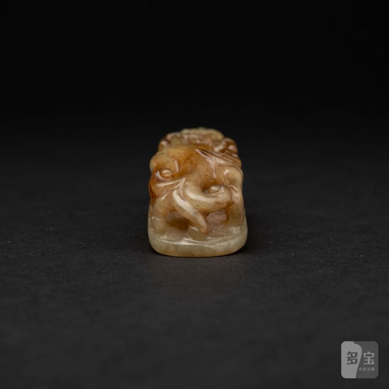    明 白玉紅沁蒼龍教子帶扣 - 图3